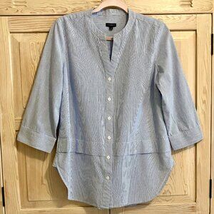 Talbots Blue And White Striped Button Down Blouse Collarless Size Medium